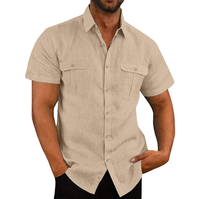 Herr Kortärmad Skjorta 100% Bomull Klassisk Design-5