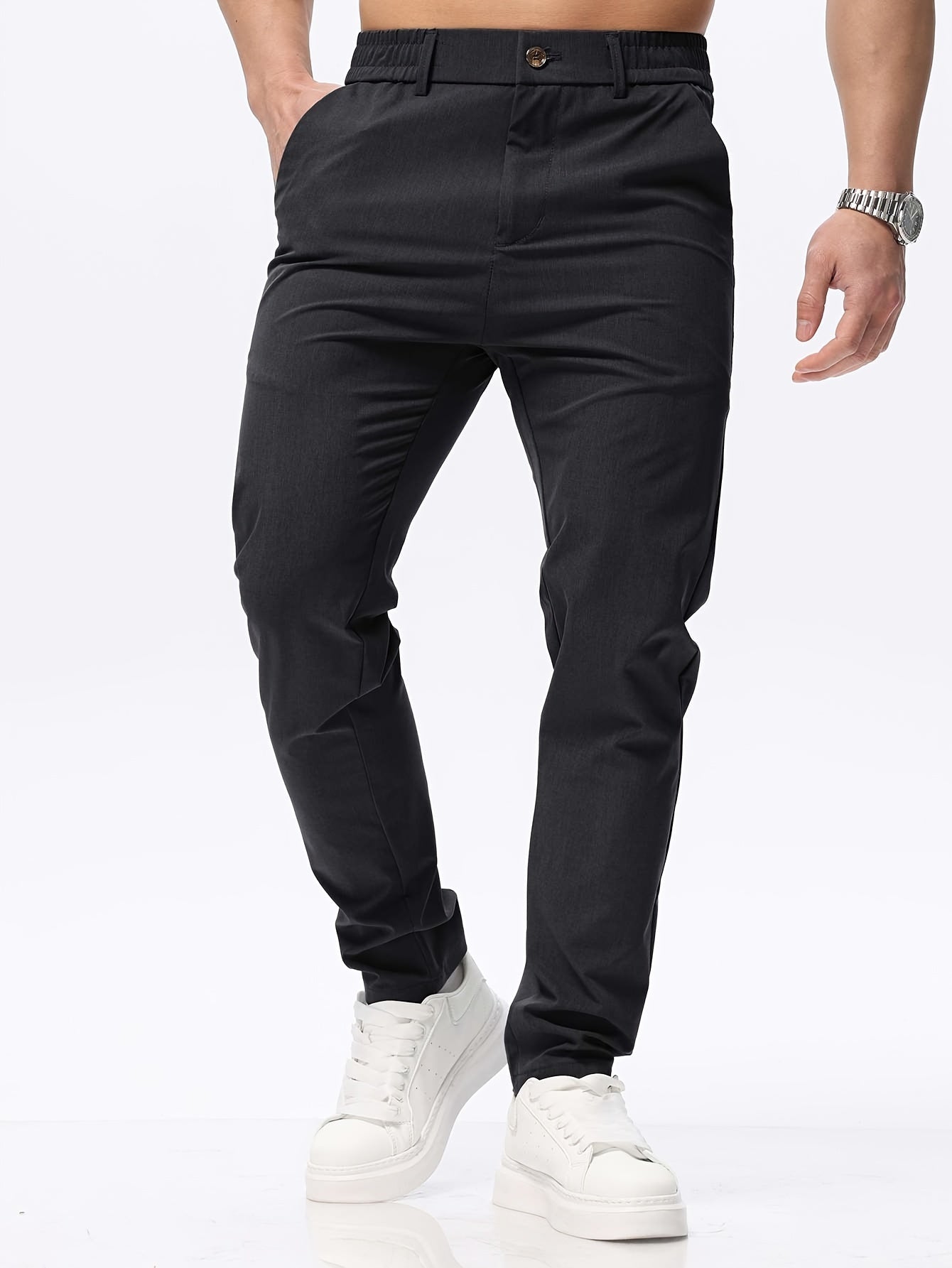 Herrbyxor Elastiska Midjeband Slim Fit-4