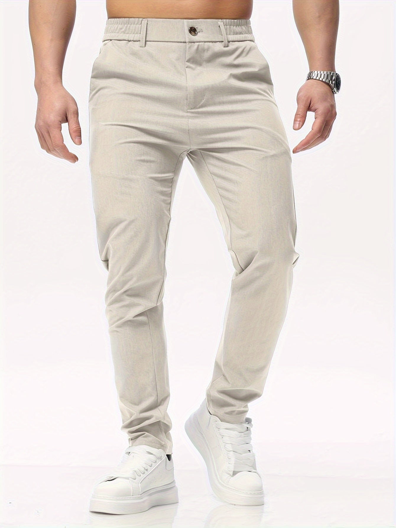 Herrbyxor Elastiska Midjeband Slim Fit-1