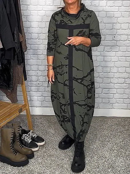 Aria | Långärmad klänning med retromönster