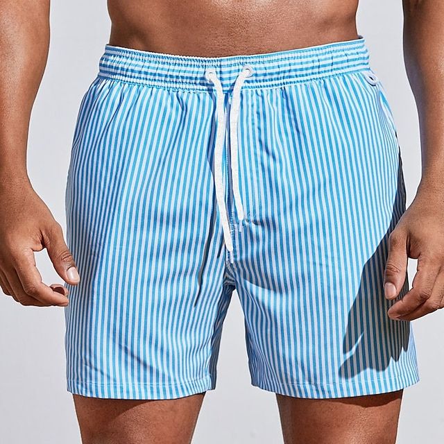 Badbyxor Herr Bomull Randiga Badshorts för Sommar