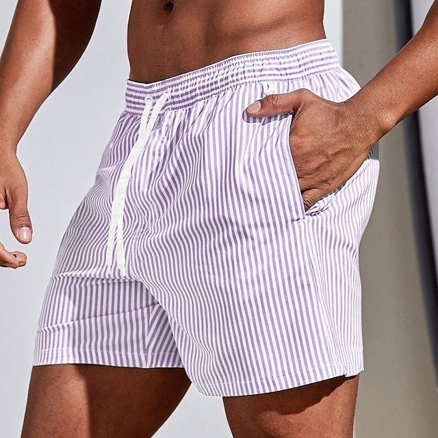 Badbyxor Herr Bomull Randiga Badshorts för Sommar