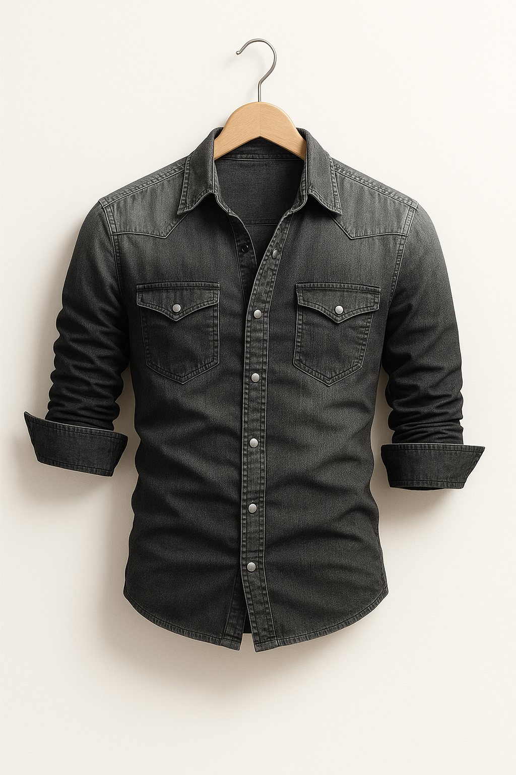 Herrskjorta Denim Klassisk Stil Hållbar Material-6