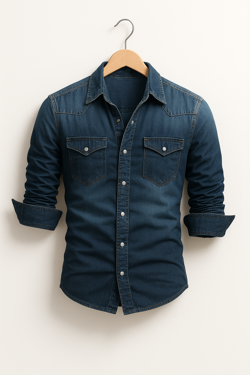 Herrskjorta Denim Klassisk Stil Hållbar Material-4