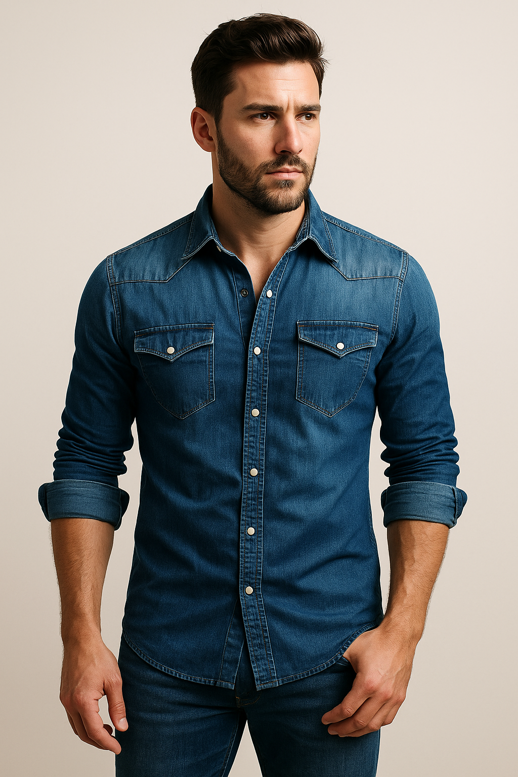 Variant image for Herrskjorta Denim Klassisk Stil Hållbar Material-6