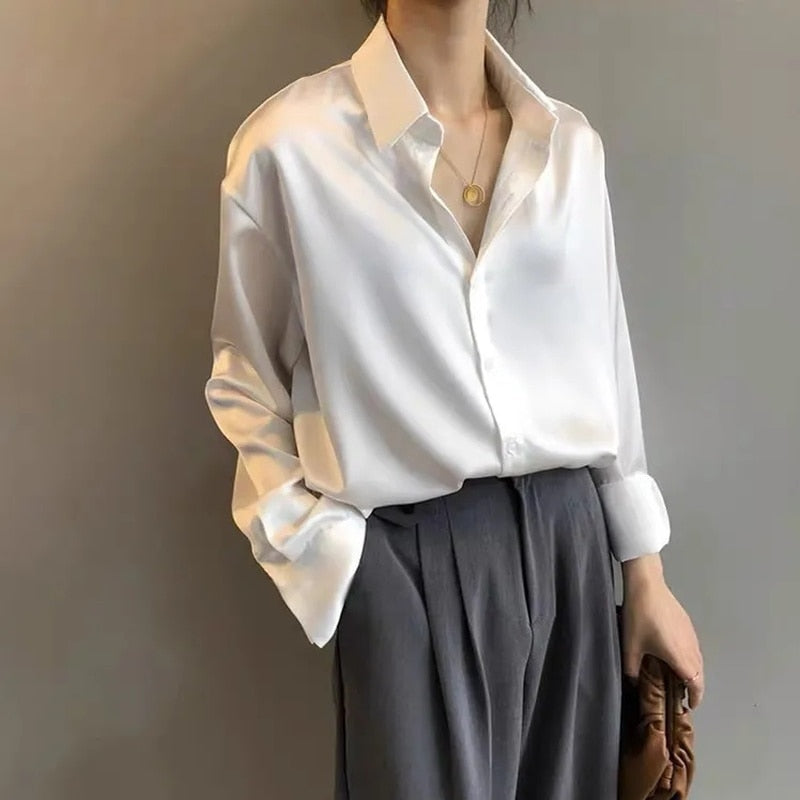 Dam Blus Bomull Löst Snitt Modern Stil