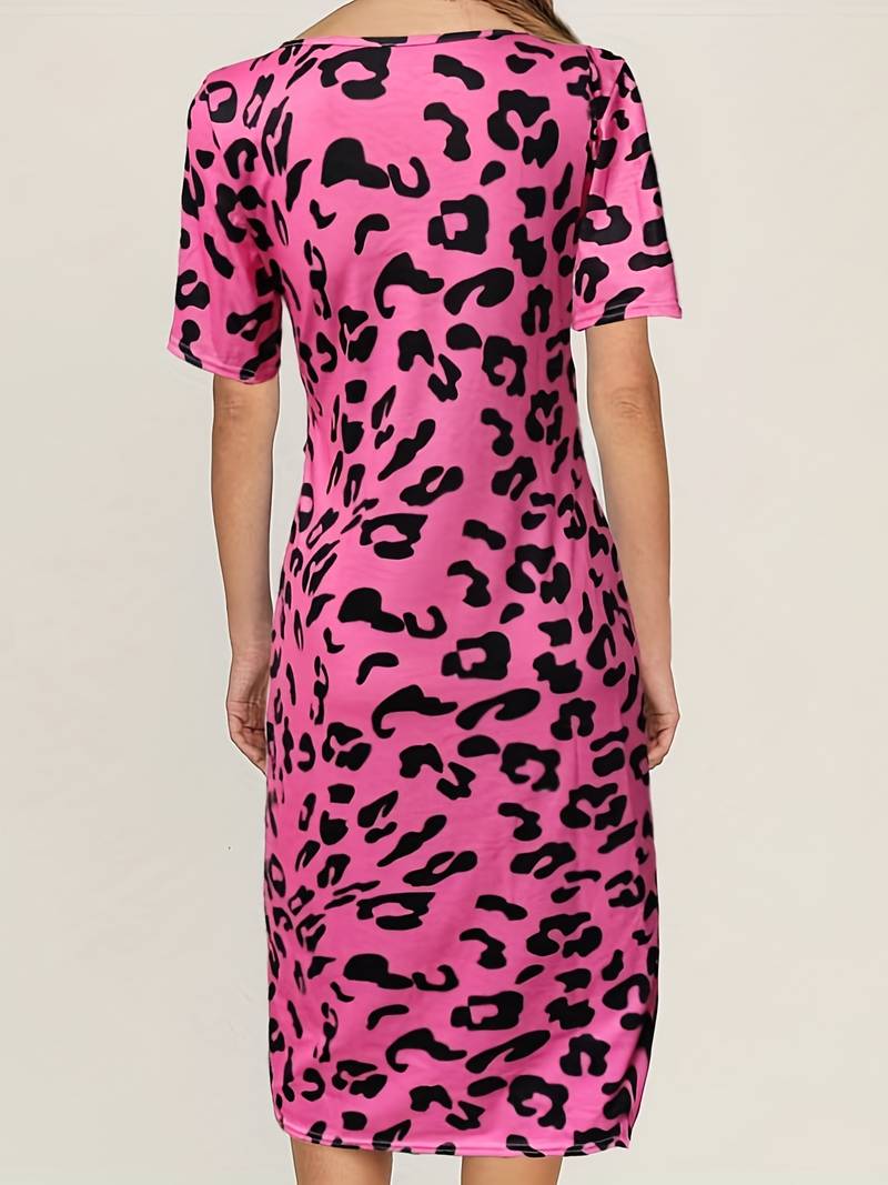 Dam Bodycon Klänning i Elastan med Leopardtryck