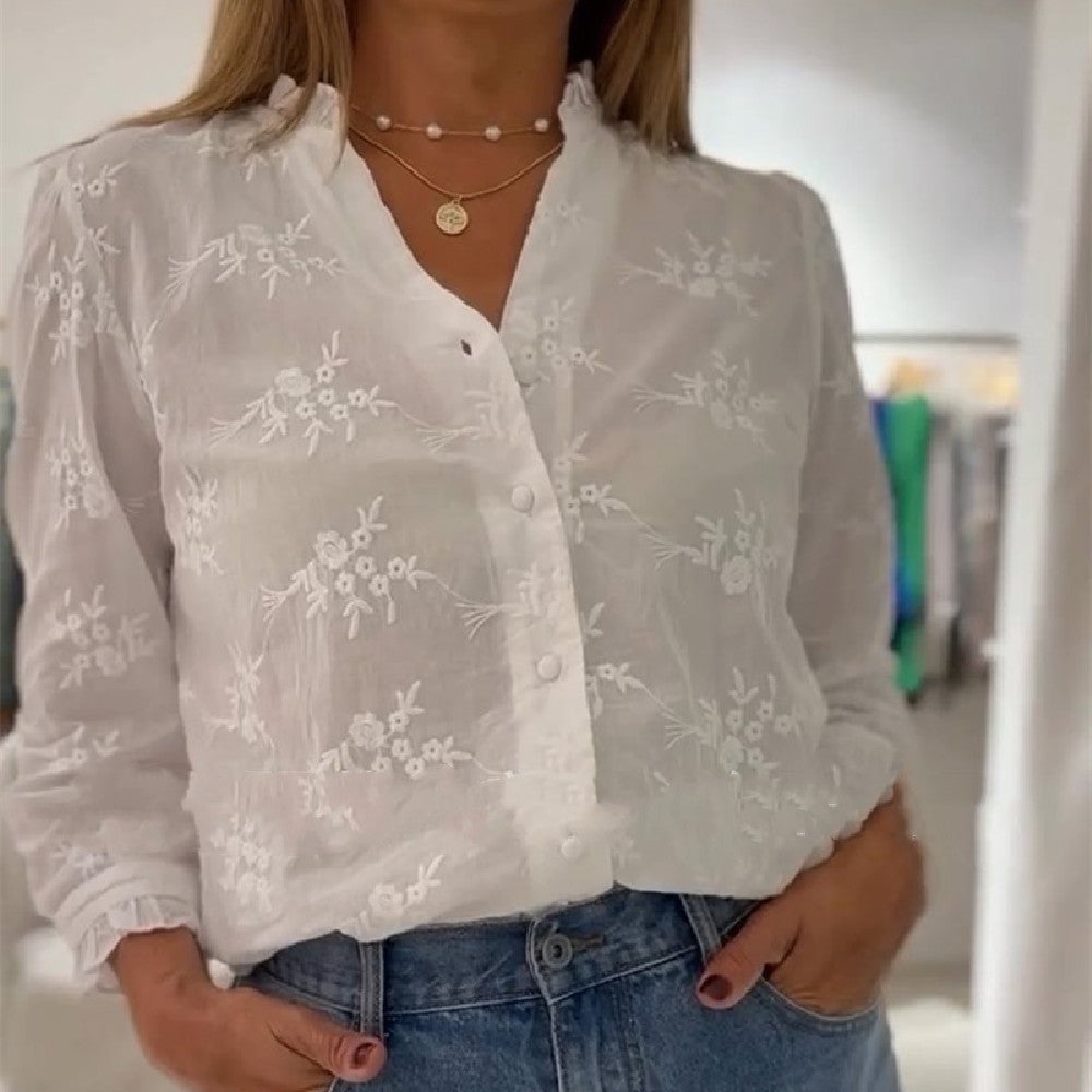 Dam Bomull Blus Bekväm Passform