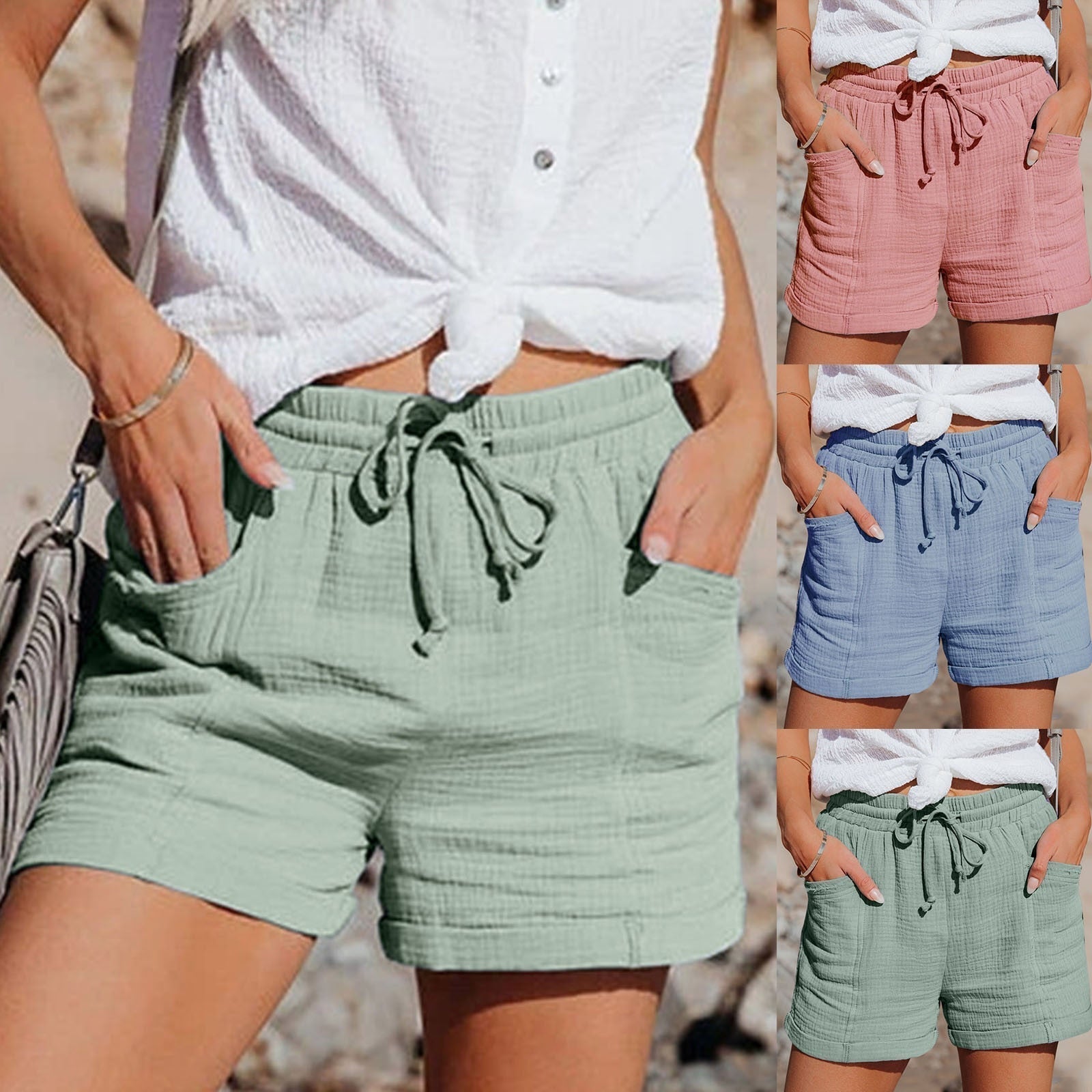 Dam Bomullsshorts Loose Fit Med Sidofickor