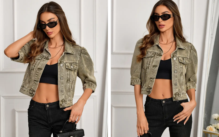 Dam Denimjacka Kort i Högkvalitativ Denim