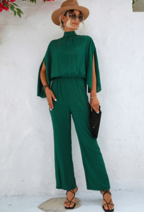 Dam Jumpsuit Hög Krage Elastisk Midja för Eleganta Tillfällen