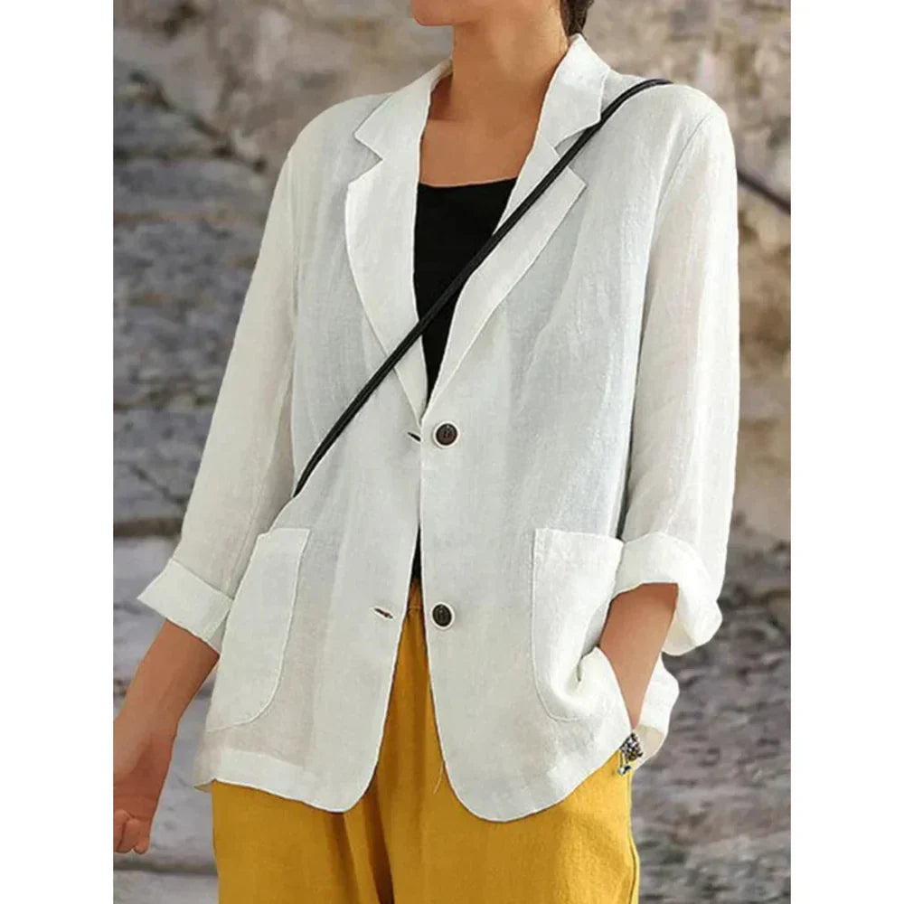 Dam Linne Blazer Elegant för Formella och Avslappnade Tillfällen