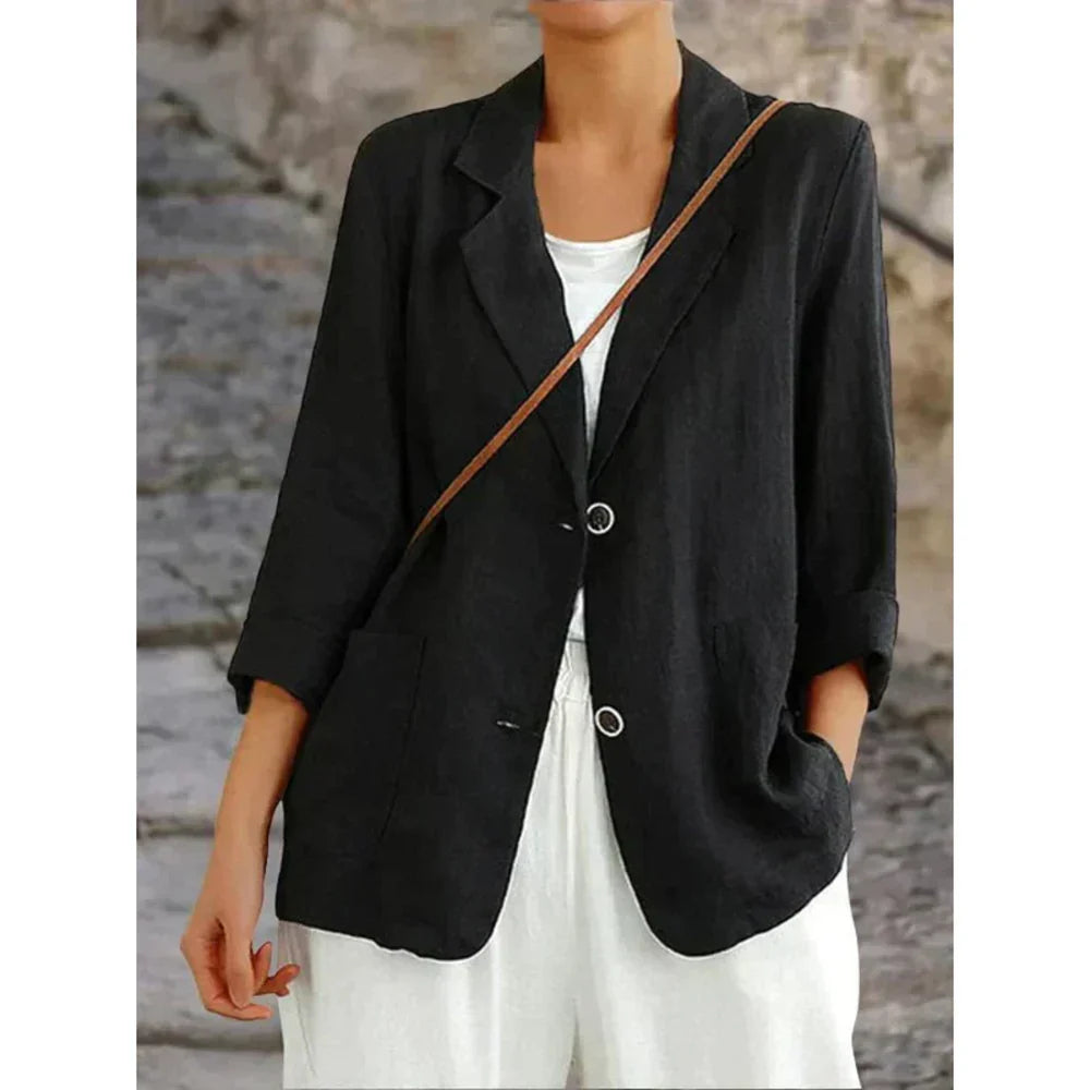 Dam Linne Blazer Elegant för Formella och Avslappnade Tillfällen