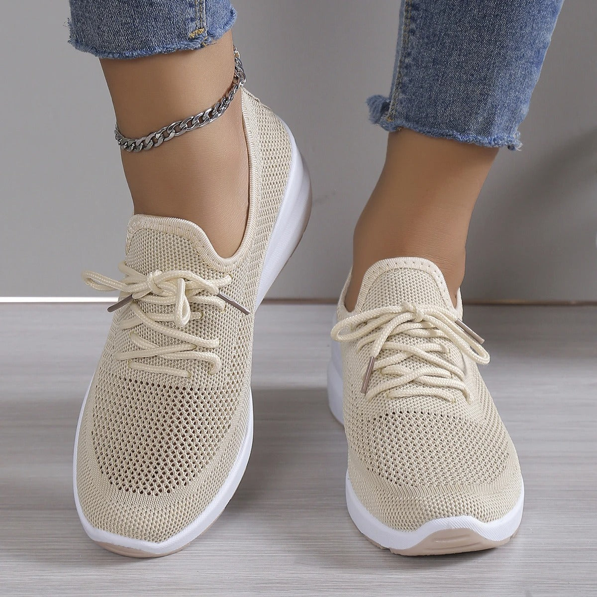 Dam Sneakers Stickad Design Ökad Sula Komfortabelt