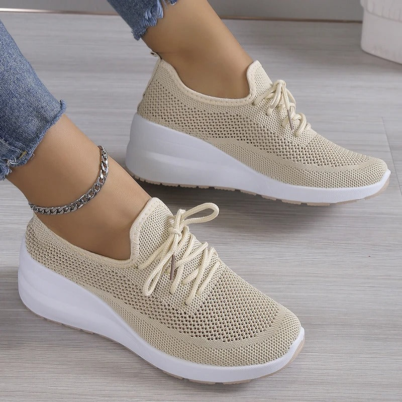 Dam Sneakers Stickad Design Ökad Sula Komfortabelt