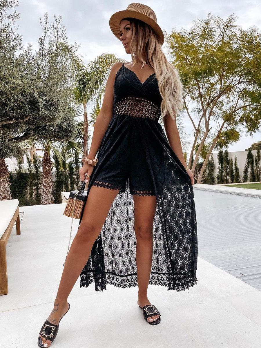 Dam Spets Lång Strandklänning Boho Stil