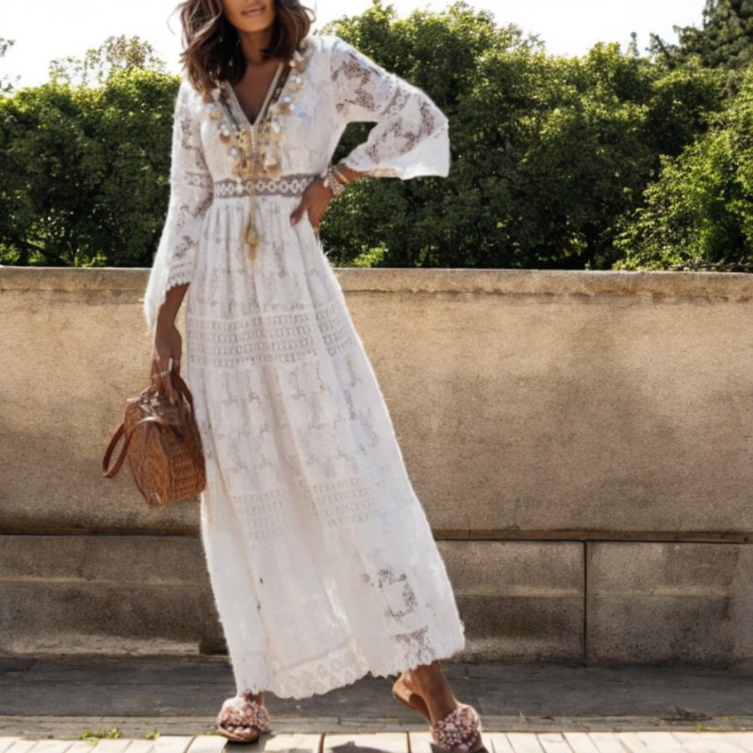 Dam Spets Maxiklänning Bohemisk Stil