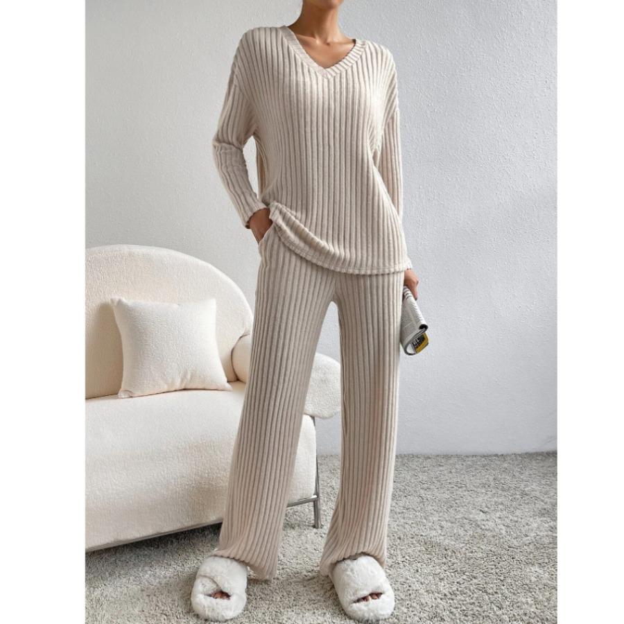 Dam Stickad Tvådelad Uppsättning i Högkvalitativt Material