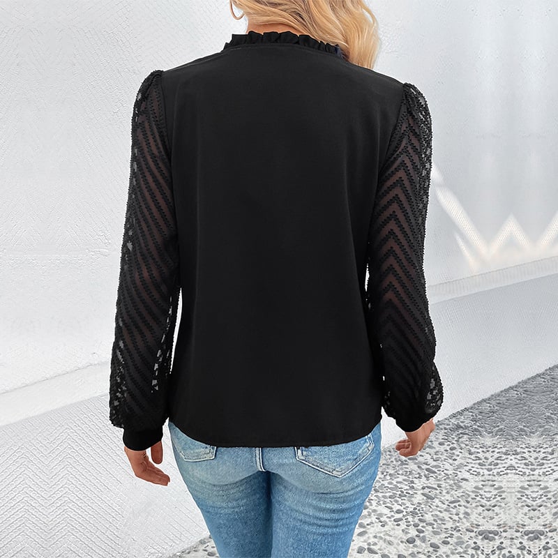 Dam V-ringad Cardigan med Spetsdetaljer och Långa Ärmar