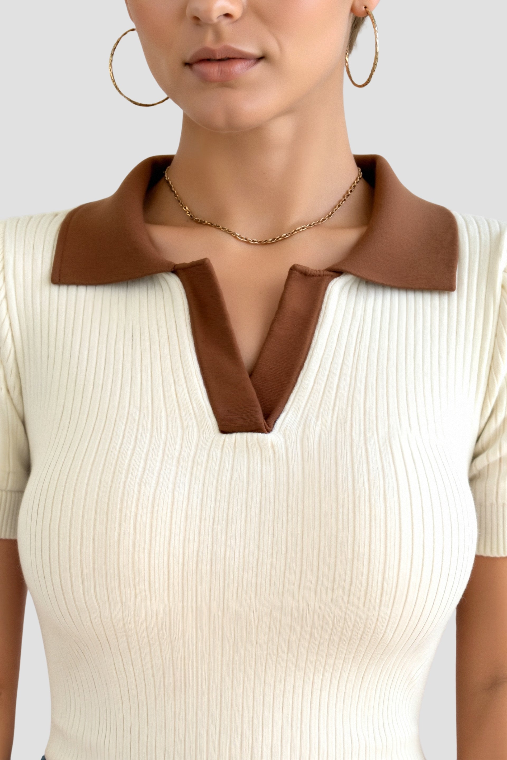 Damers Polo med Färgblock och Notched Krage