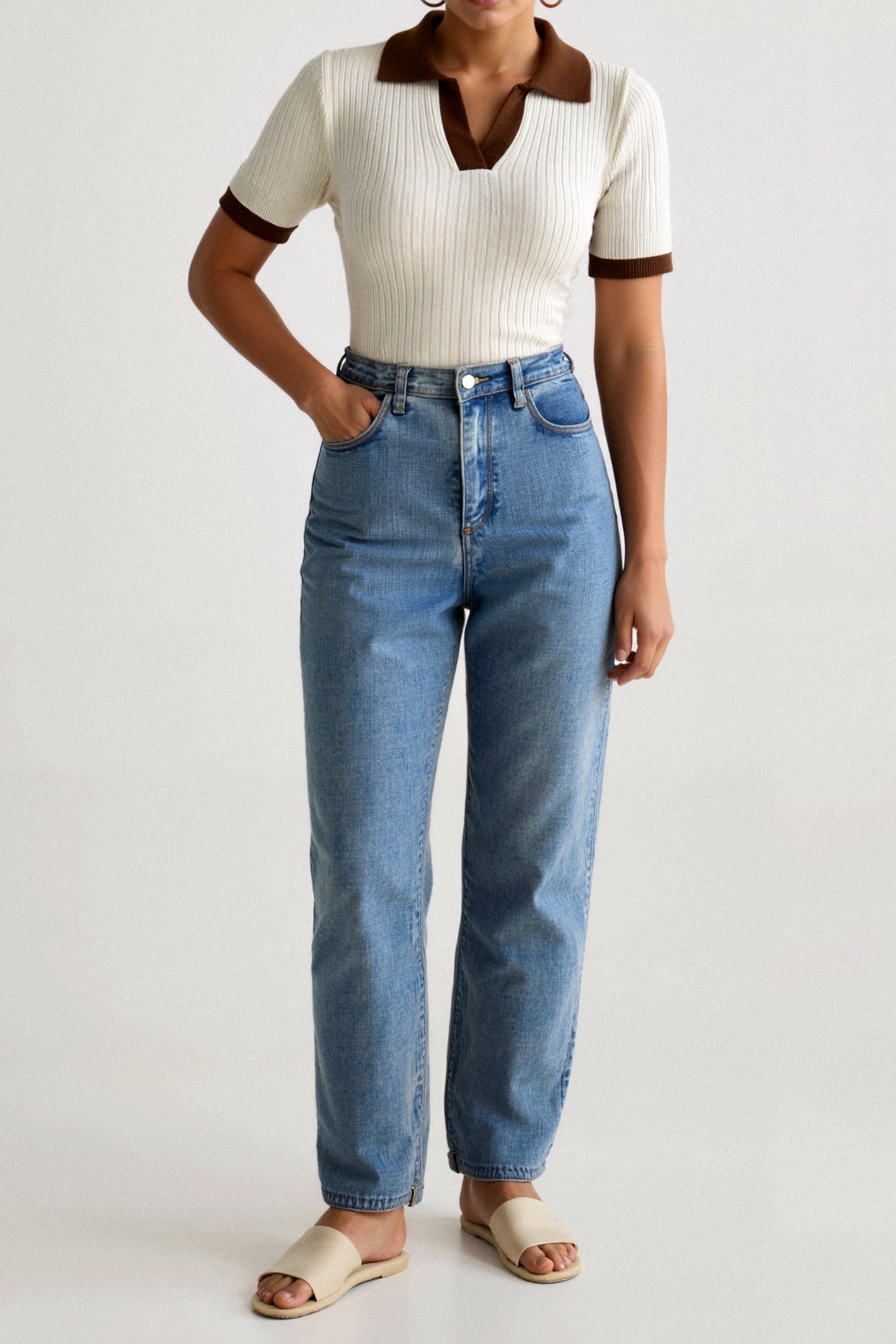 Damers Polo med Färgblock och Notched Krage