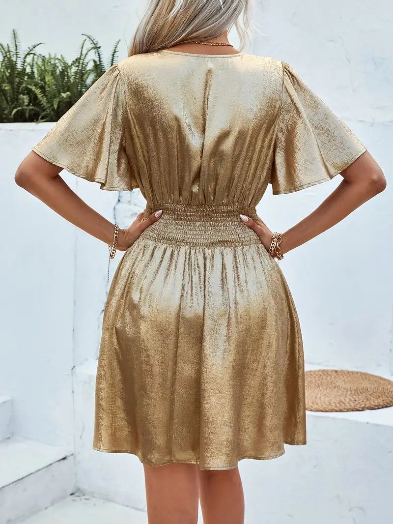 Fina Damklänningar A-linje V-hals med Fladderärmar