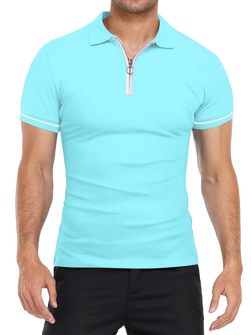 Herr Bomullspolo Skjorta Slim Fit Med Dragkedja