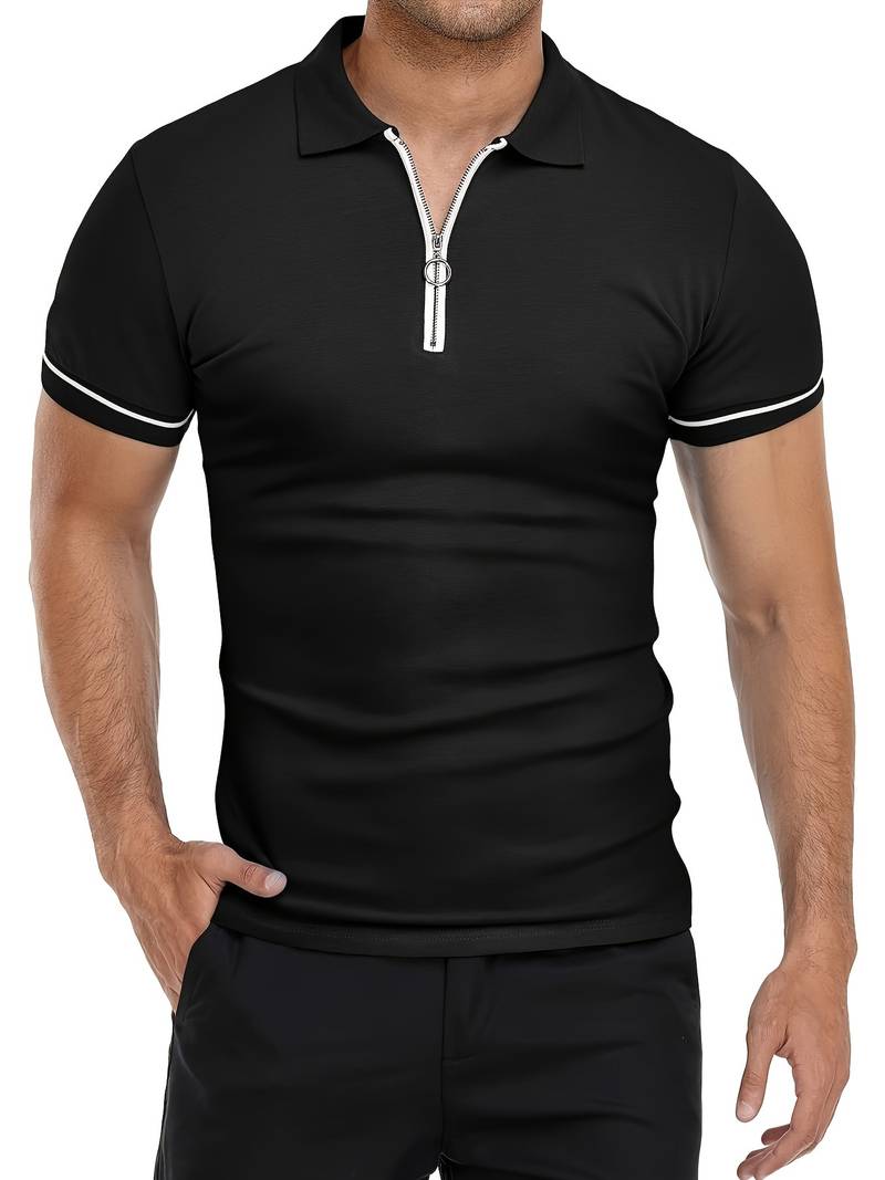 Herr Bomullspolo Skjorta Slim Fit Med Dragkedja