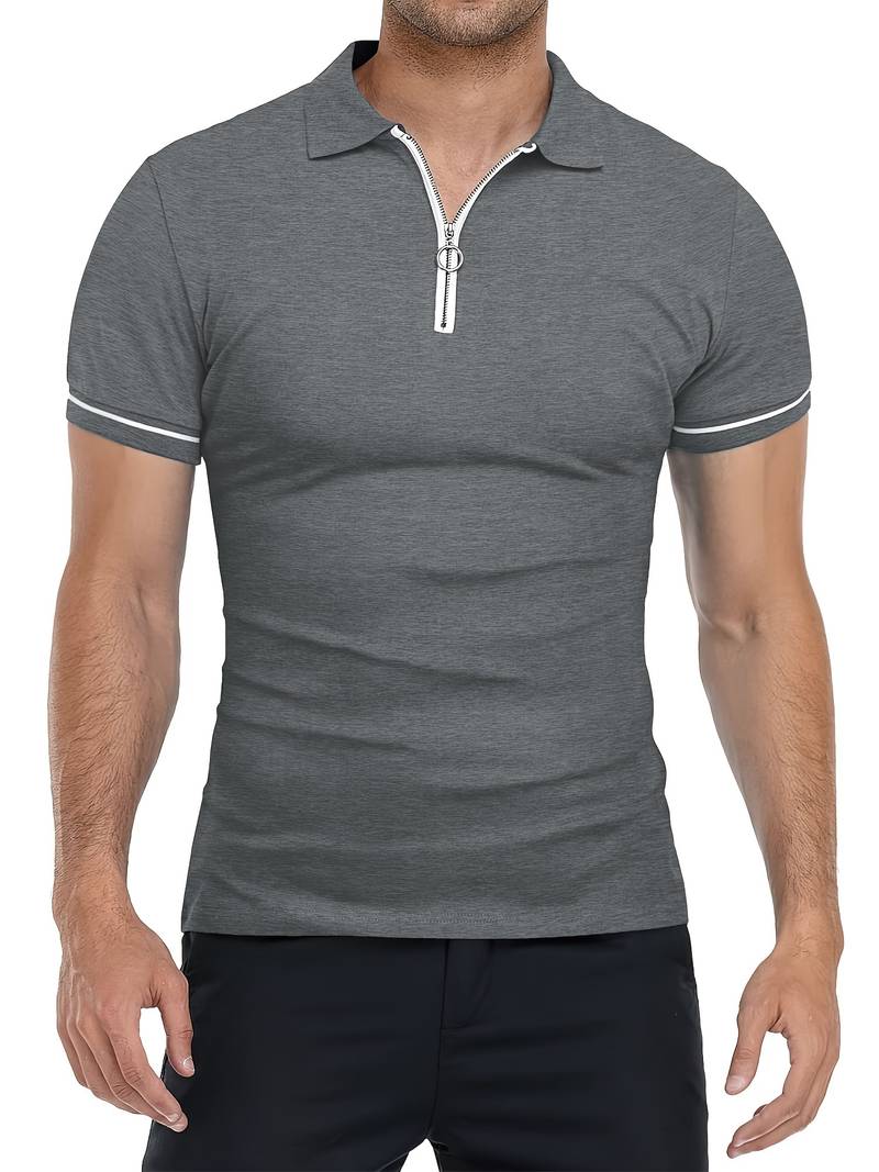 Herr Bomullspolo Skjorta Slim Fit Med Dragkedja