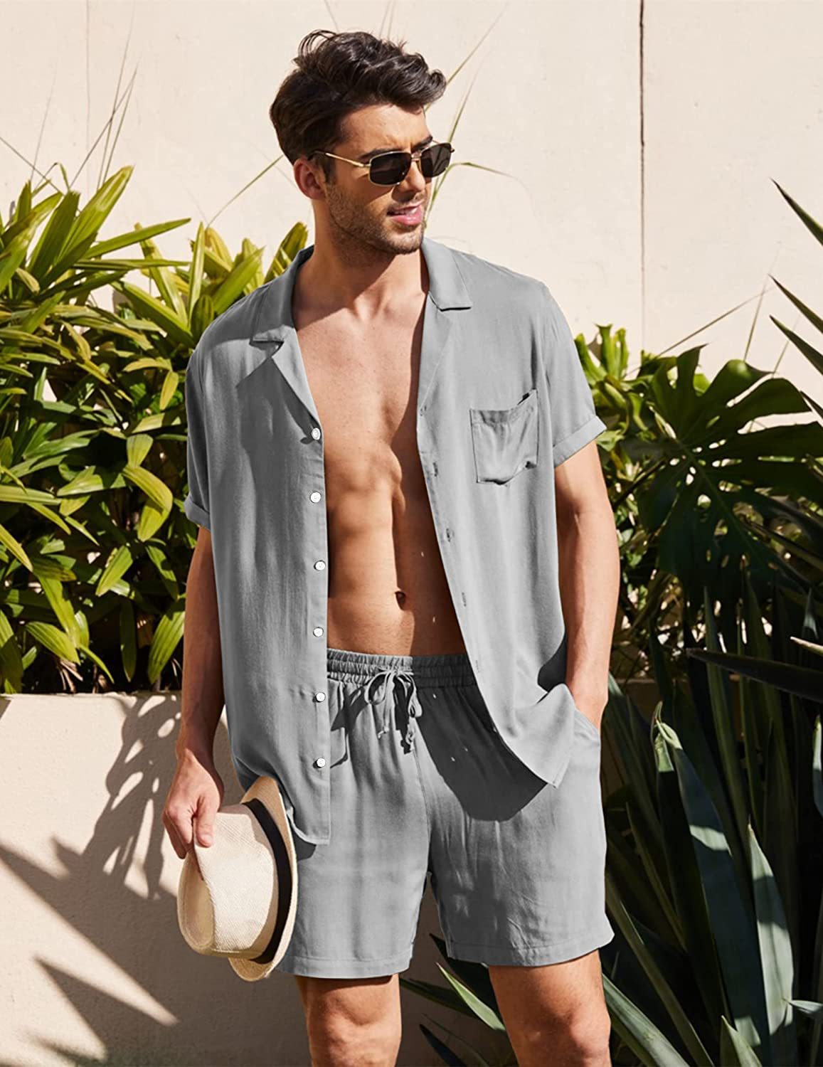 Herr Lätt Material Set Kort Ärmskjorta och Shorts