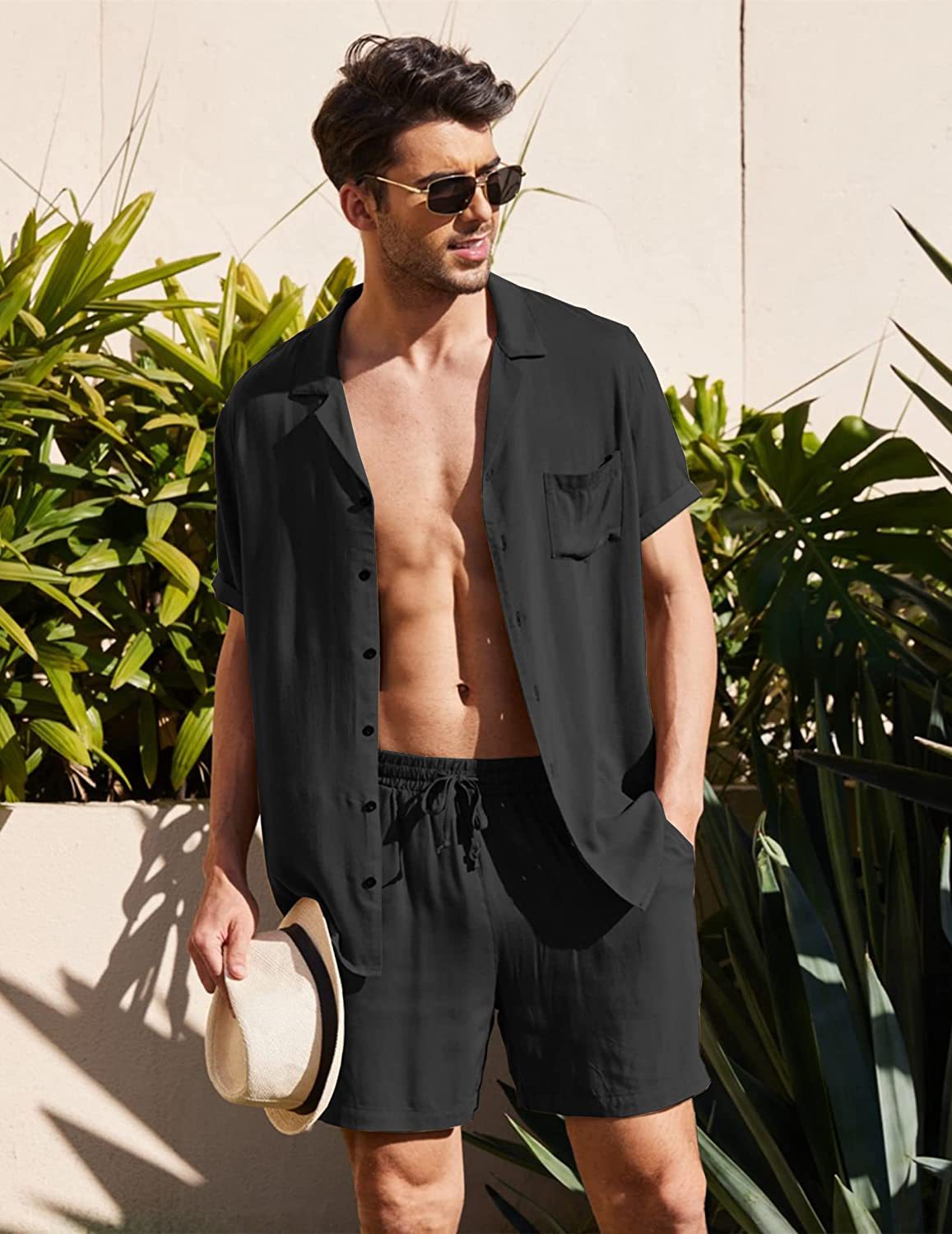 Herr Lätt Material Set Kort Ärmskjorta och Shorts