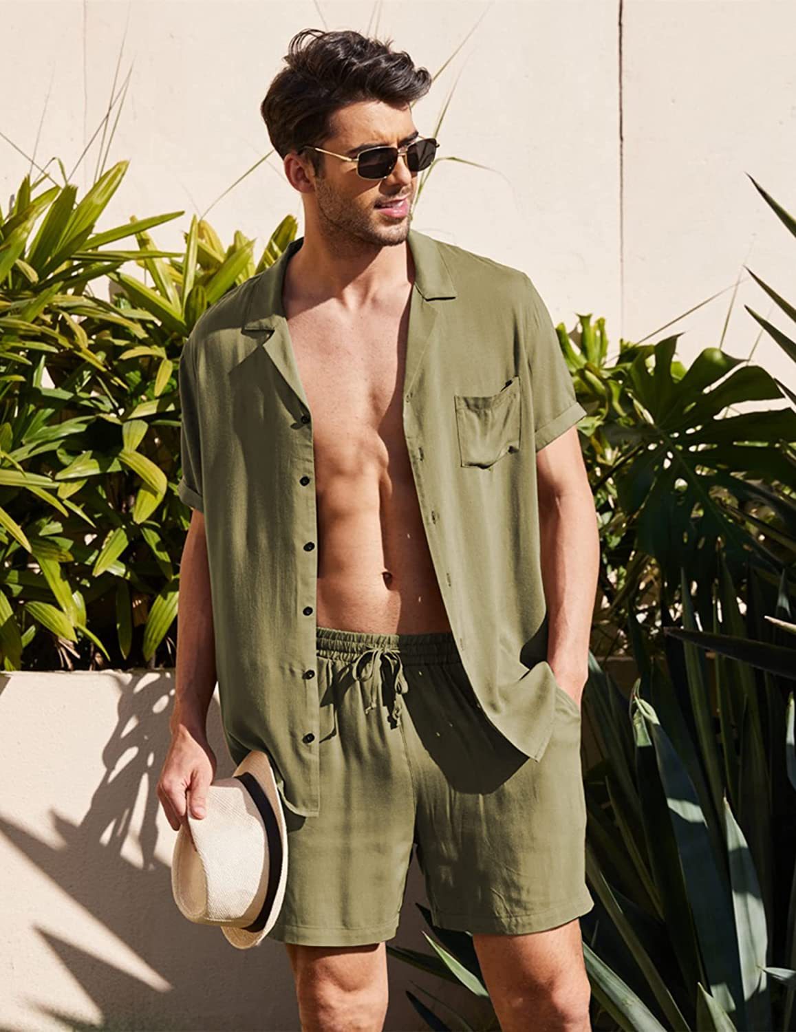 Herr Lätt Material Set Kort Ärmskjorta och Shorts
