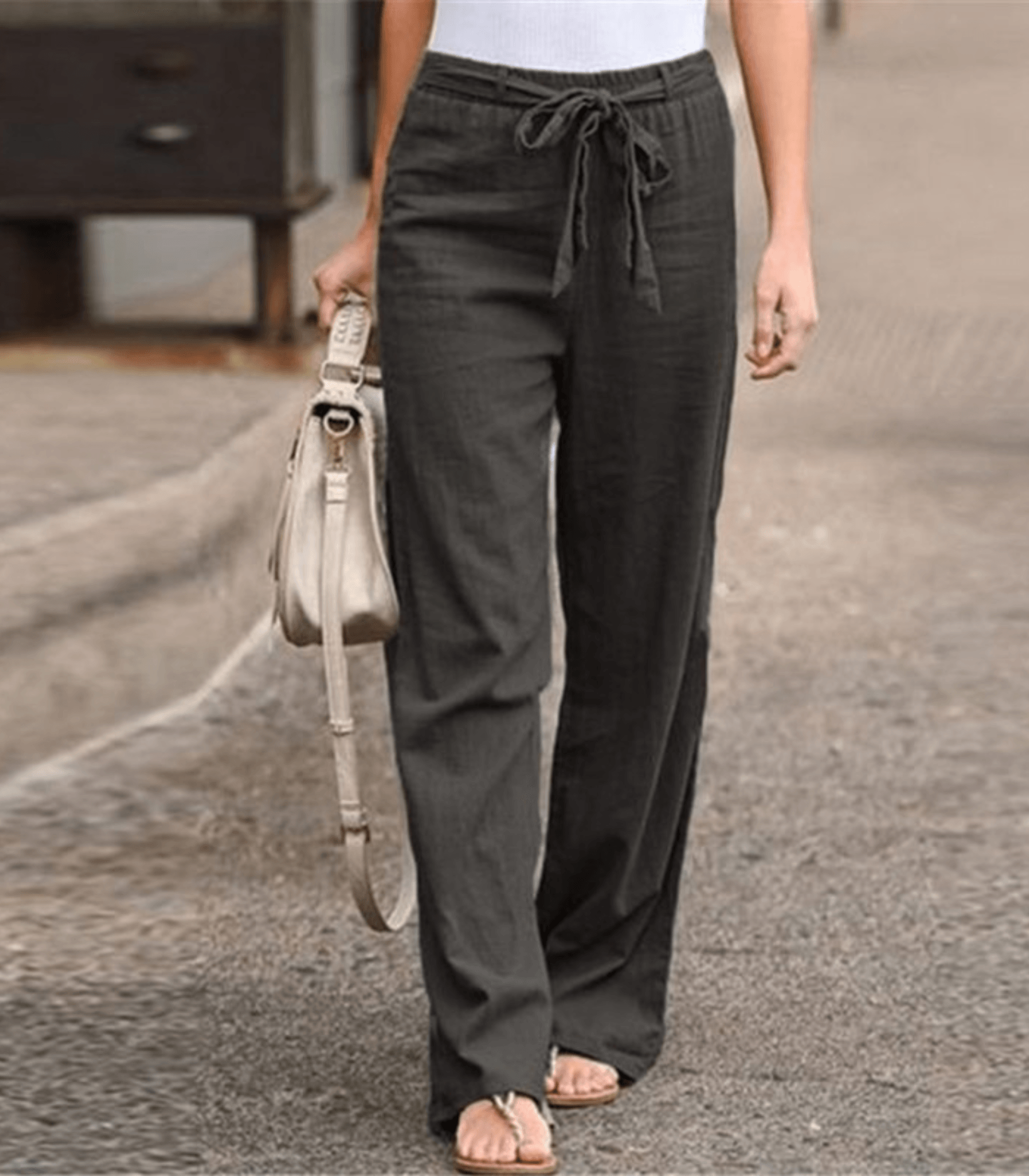 Herr Linnebyxor Bomull med Elastisk Midja