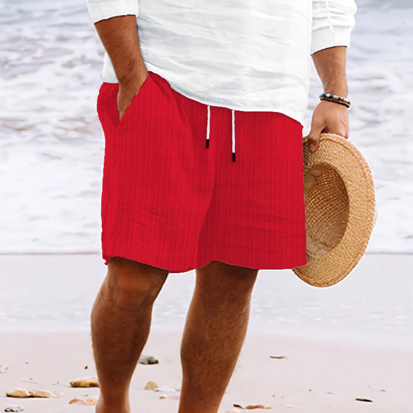 Herr Shorts Bomullslinne Avslappnad Passform