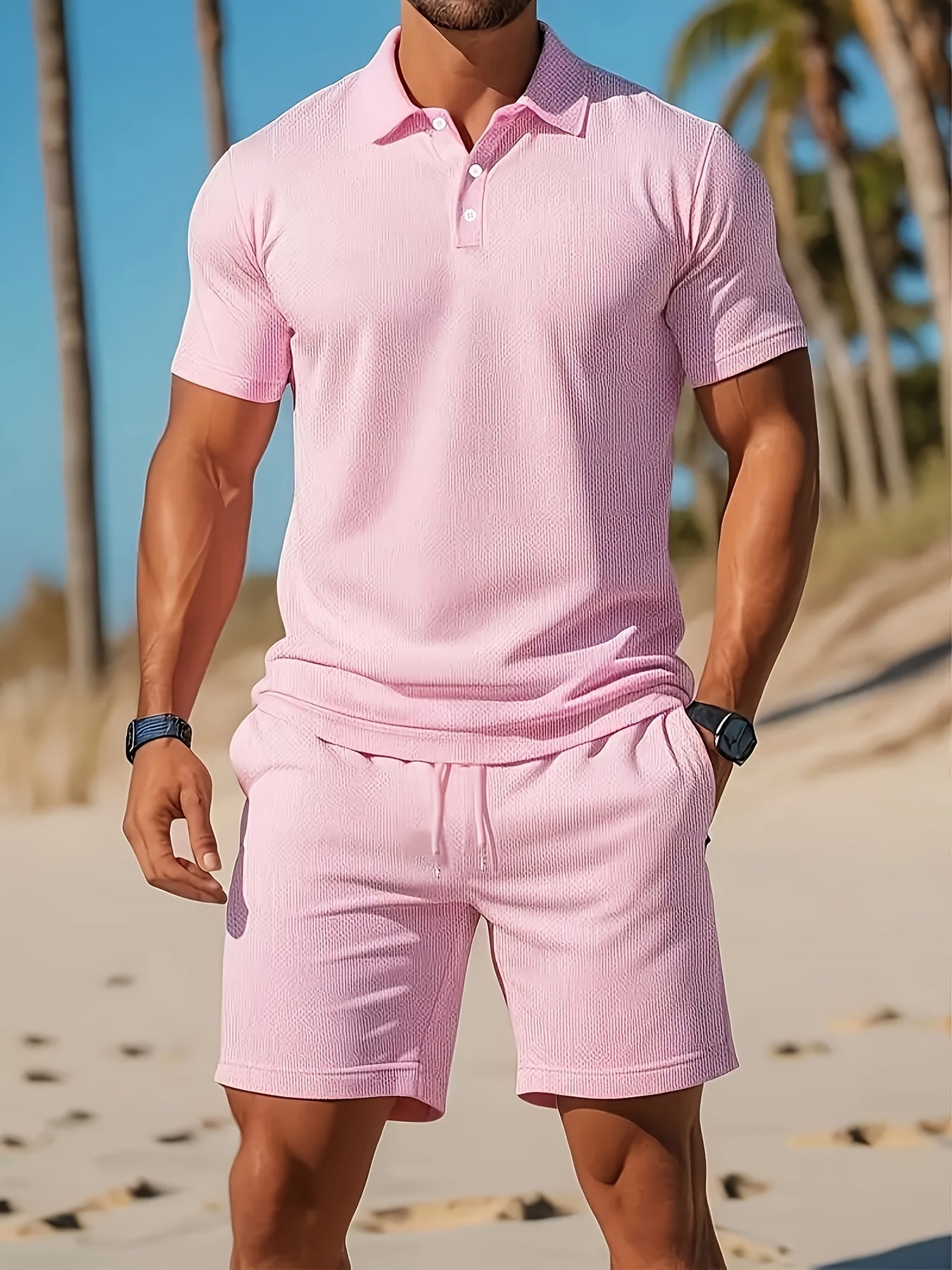 Herr Sommarkläder Polo och Shorts Set för Avslappnad Stil