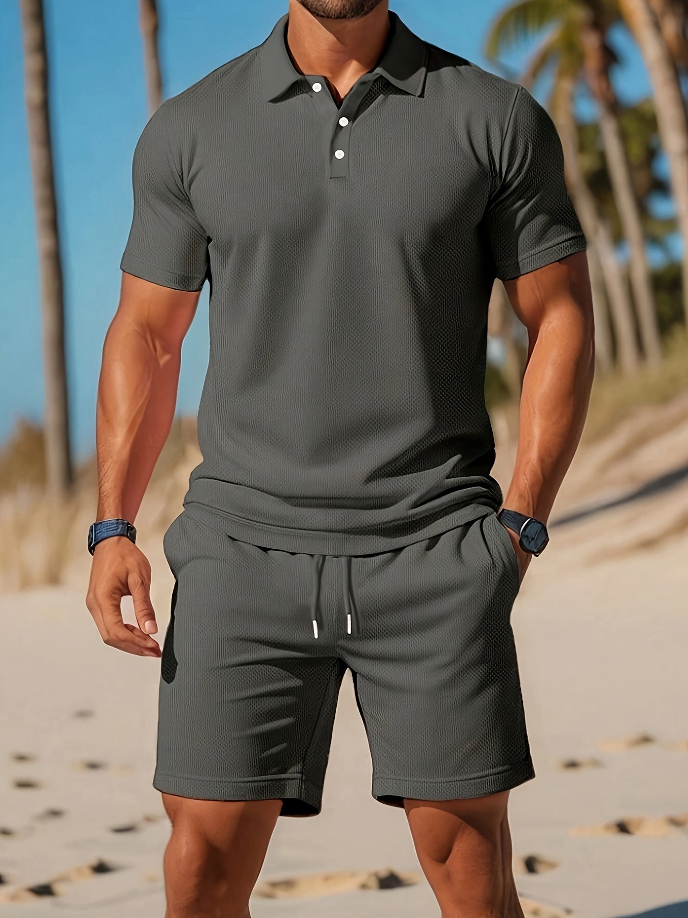 Herr Sommarkläder Polo och Shorts Set för Avslappnad Stil