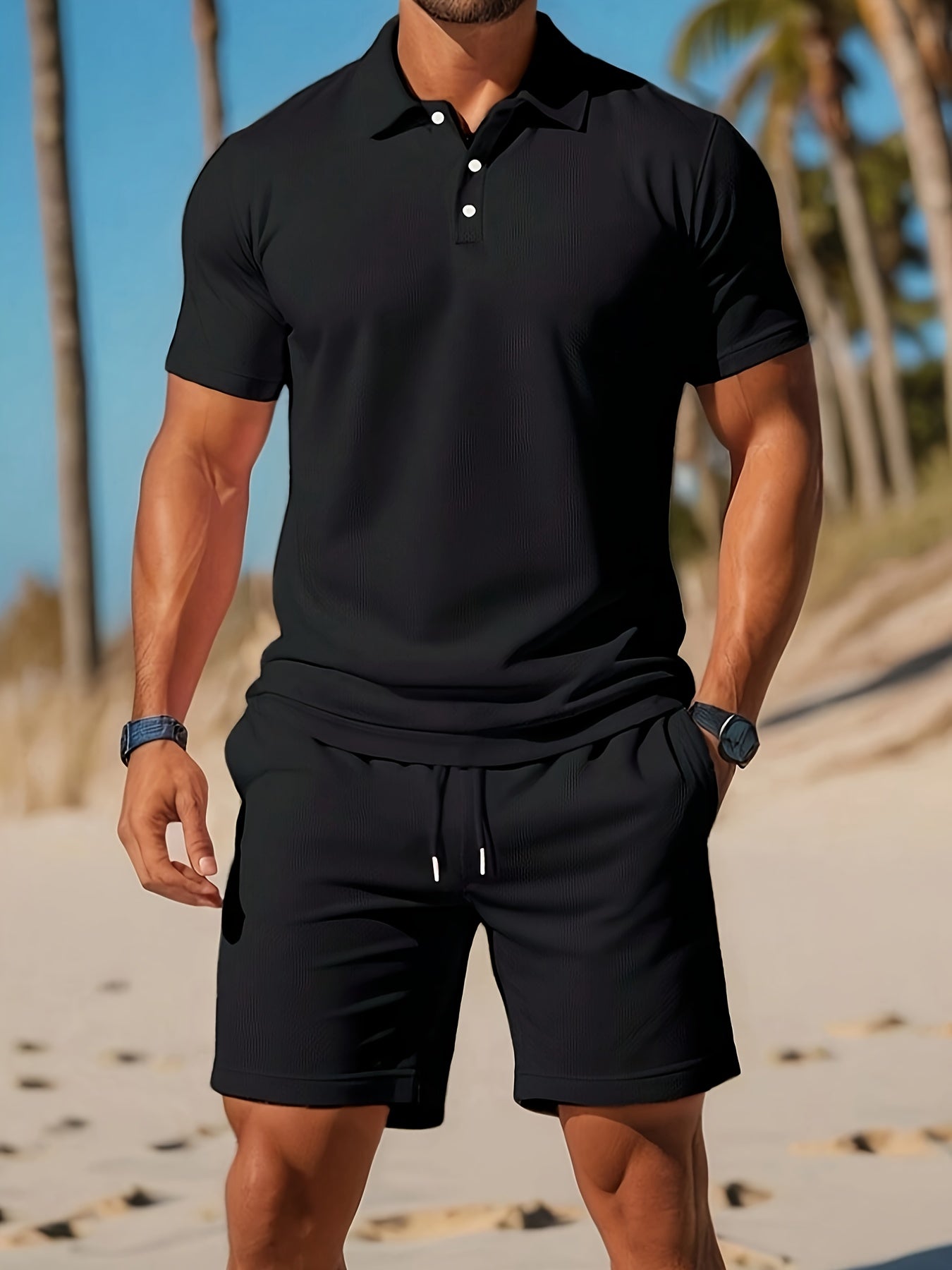 Herr Sommarkläder Polo och Shorts Set för Avslappnad Stil