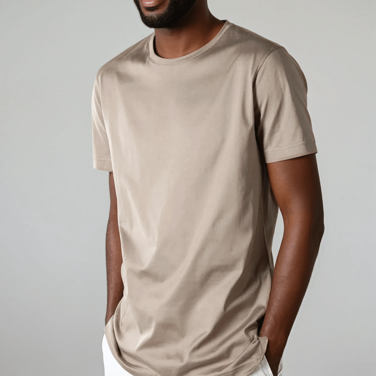 Herr T-shirt Merceriserad Bomull Klassisk Rundhalsad
