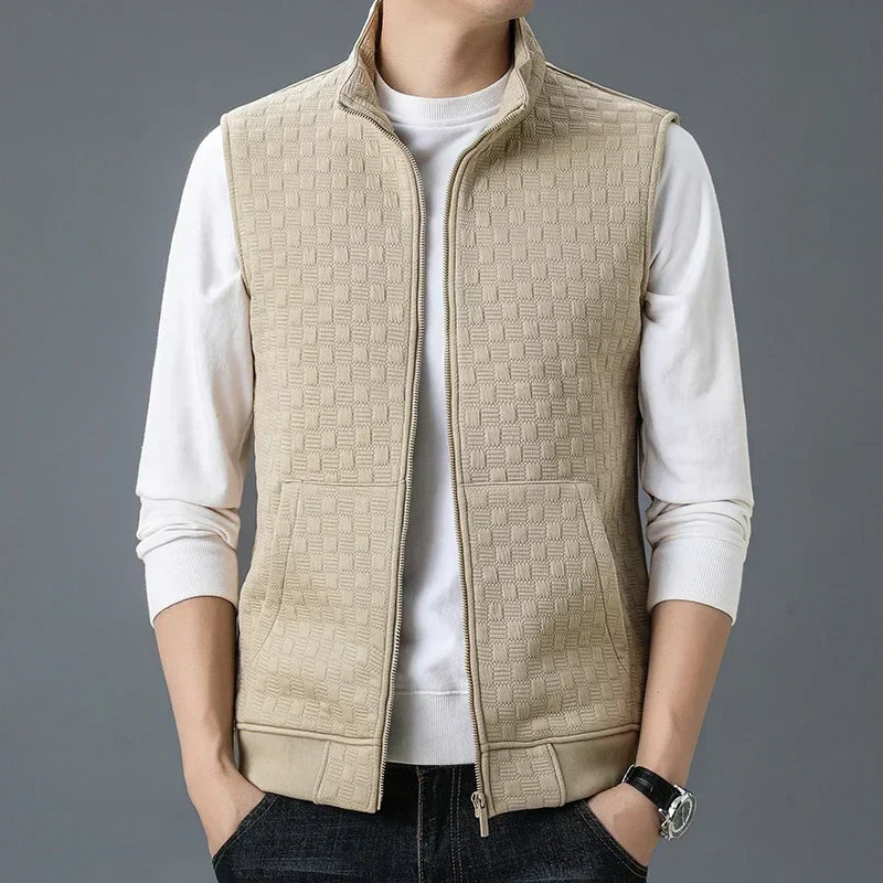 Herr Zip Vest med Textur och Djupa Fickor