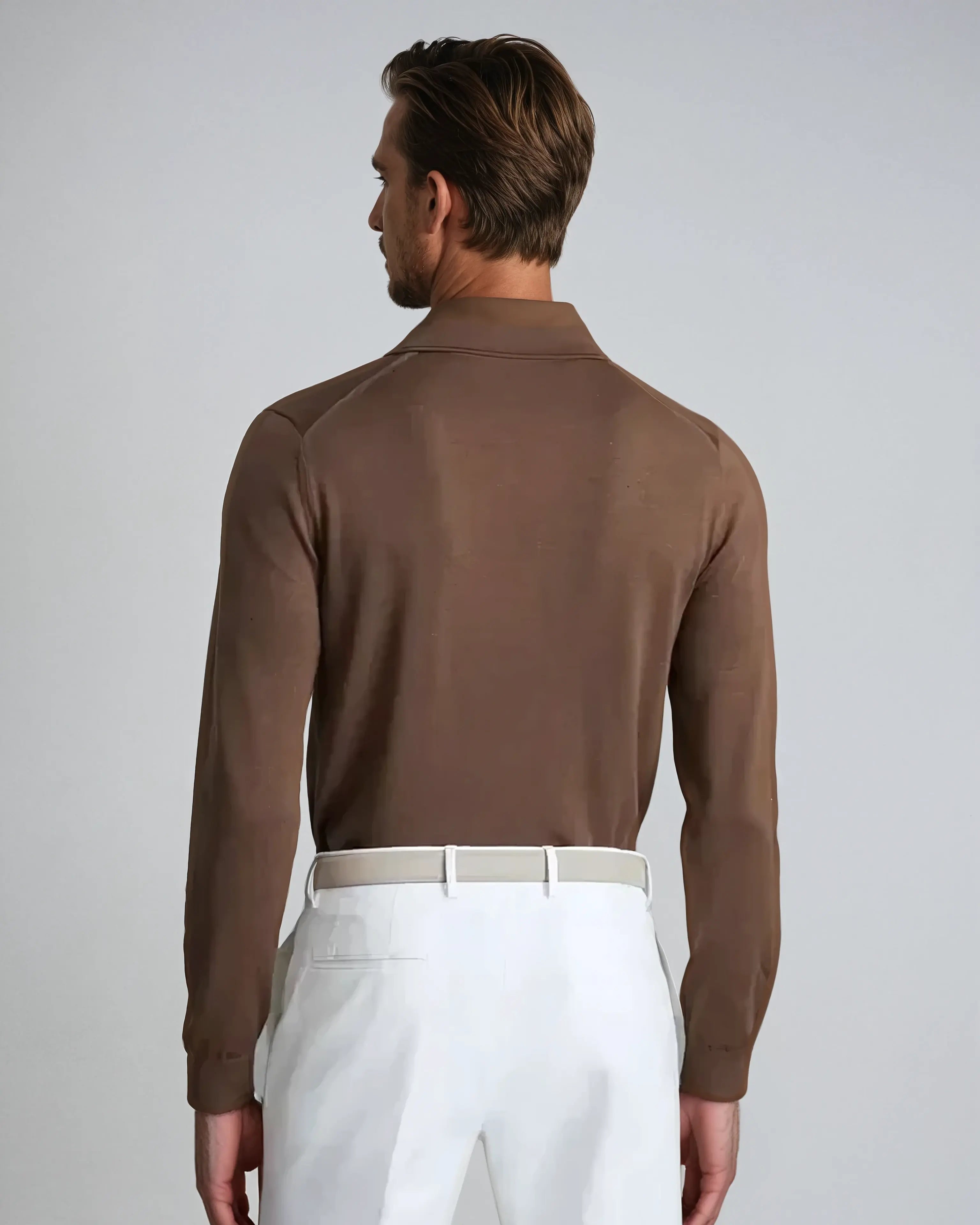 Herr Långärmad Poloshirt Utan Knappar 3