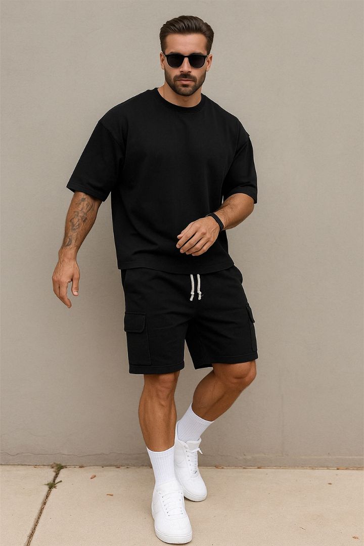 Herr T-shirt och Shorts Set med Relaxed Fit 2