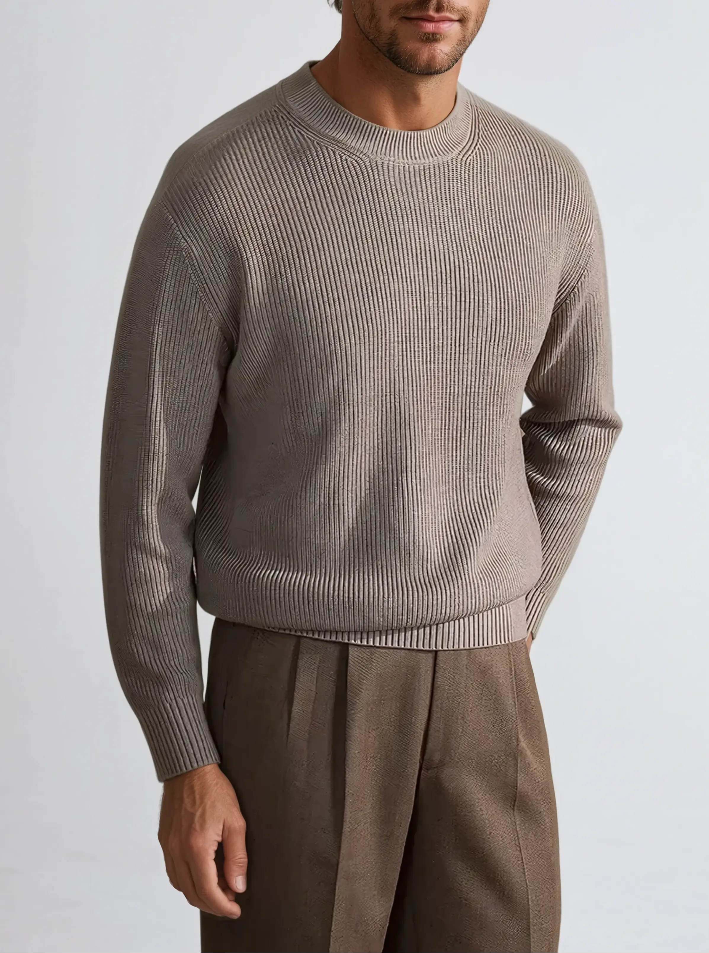 Herr Tröja med O-Hals och Ribbad Design för Alla Tillfällen 4