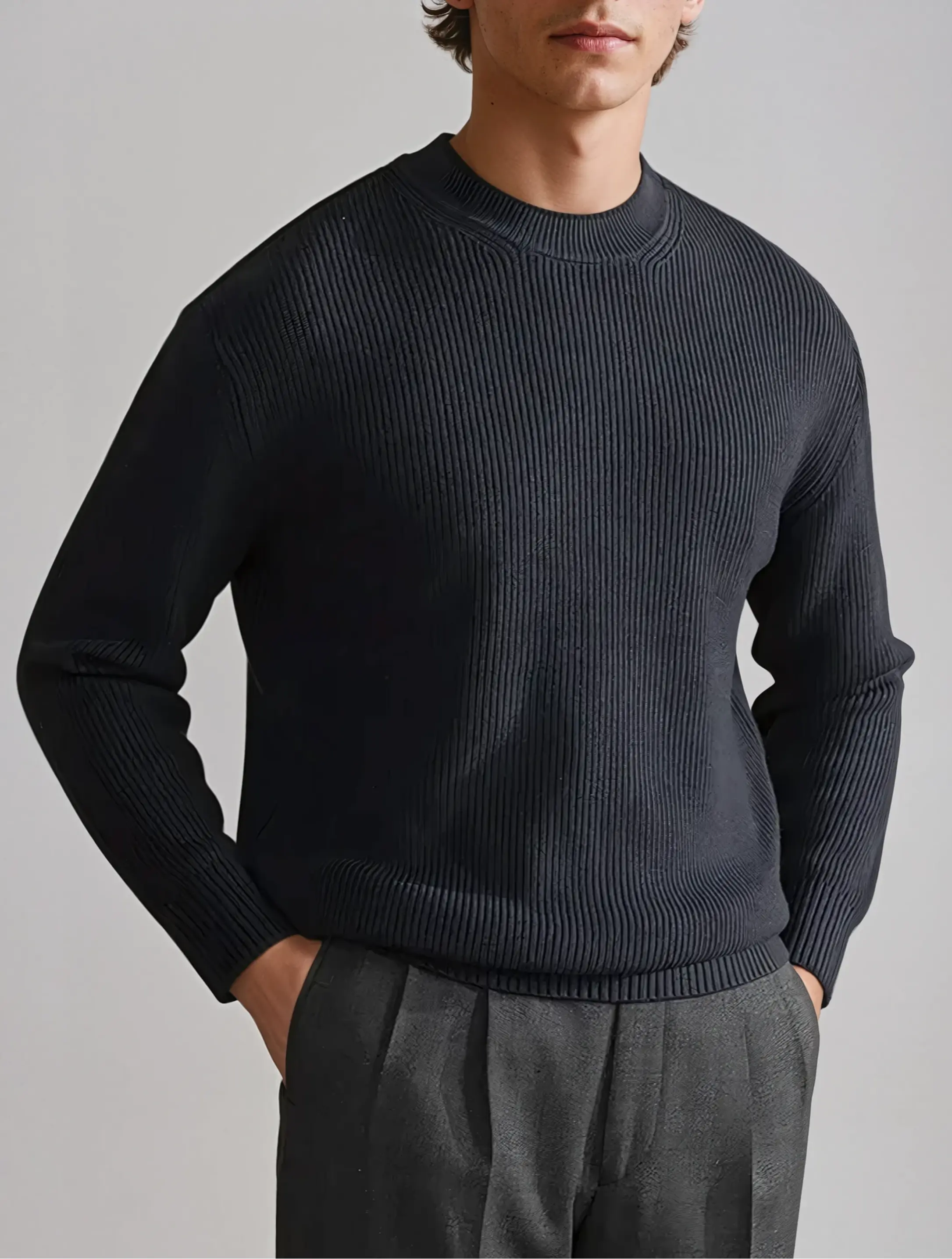 Herr Tröja med O-Hals och Ribbad Design för Alla Tillfällen 6