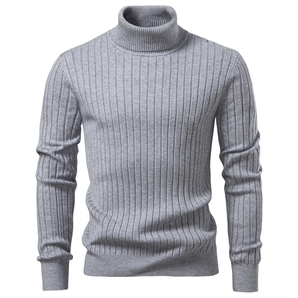 Herr Turtleneck Tröja med Randig Design för Vinterbruk 0