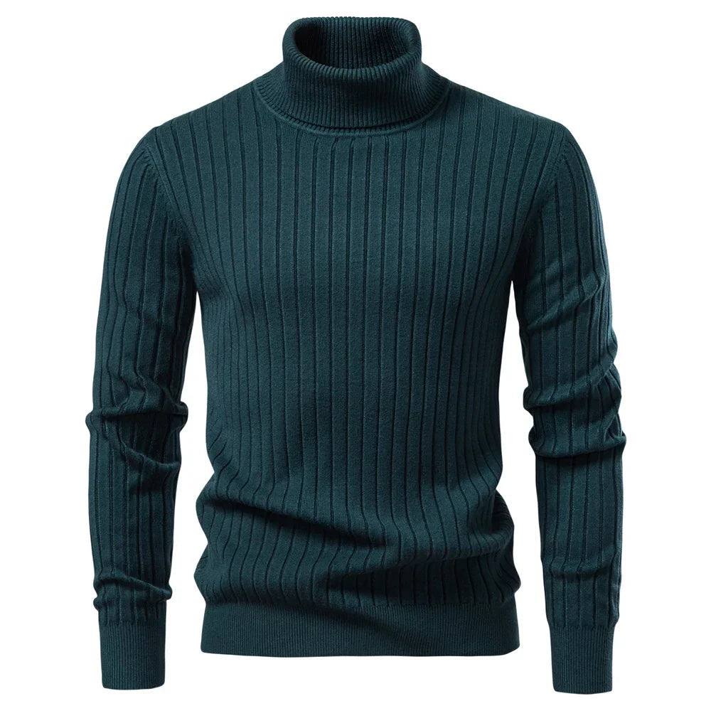 Herr Turtleneck Tröja med Randig Design för Vinterbruk 5