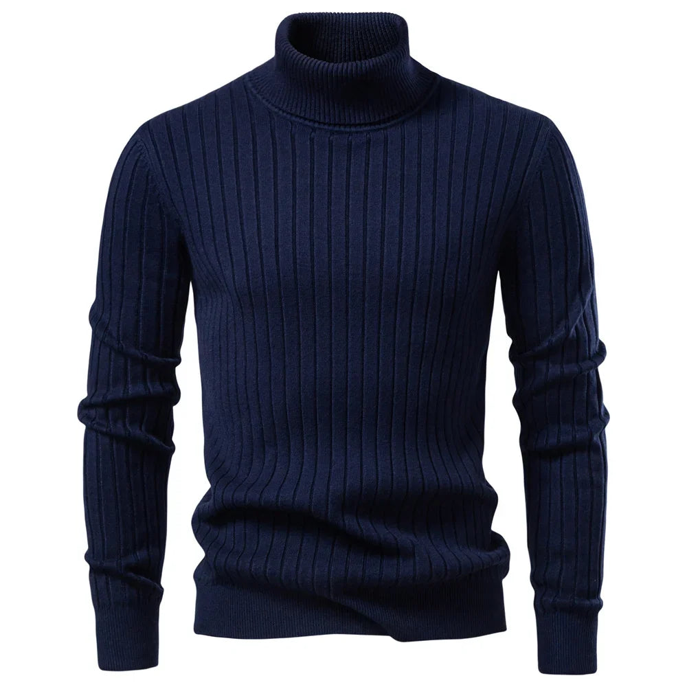 Herr Turtleneck Tröja med Randig Design för Vinterbruk 6