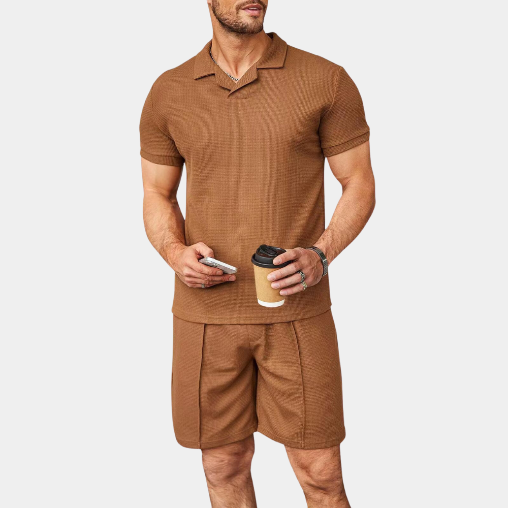 Herrars Avslappnat Tvådelat Set med Korta Ärmar och Shorts