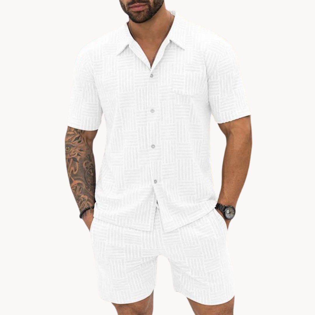 Herrars Sommar Set med Resortskjorta och Shorts