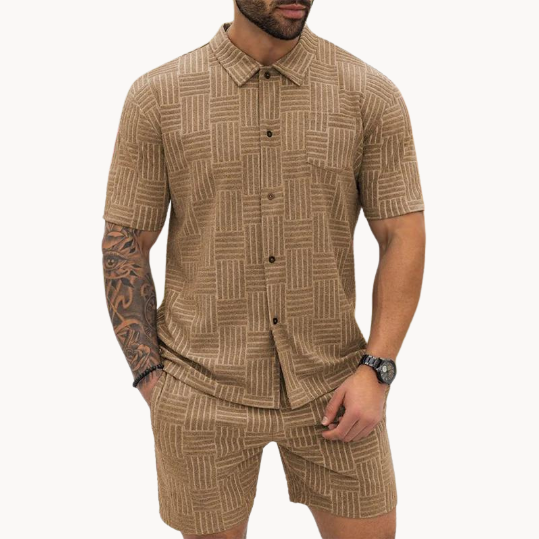 Herrars Sommar Set med Resortskjorta och Shorts