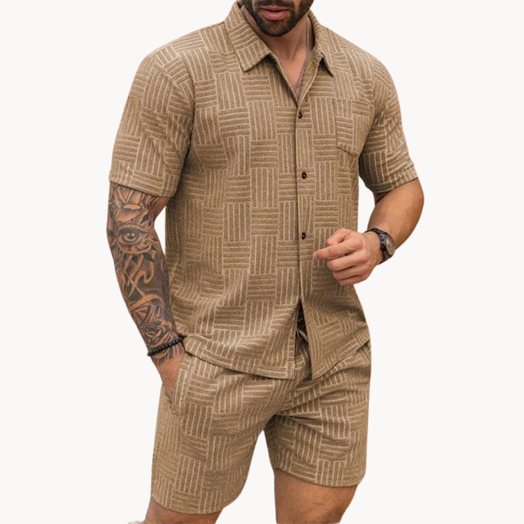 Herrars Sommar Set med Resortskjorta och Shorts